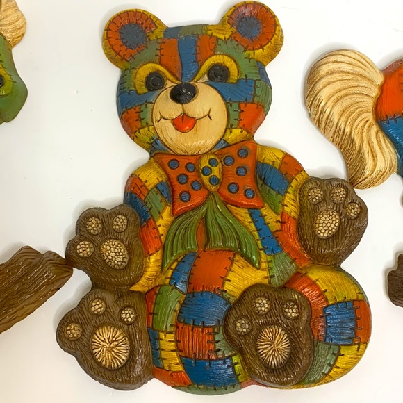 70’s Patchwork Collection | 2 Rocking Horses & 1 Teddy Bear Artwork Wall Hangs - Picture 9 of 13